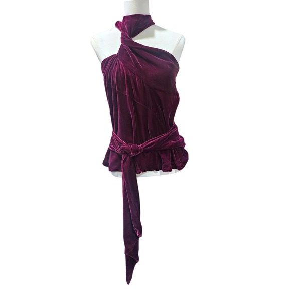 Stella McCartney Tops - Stella McCartney Grape Velvet One Shoulder Tie Waist Top 6T0035SJ824 Italy